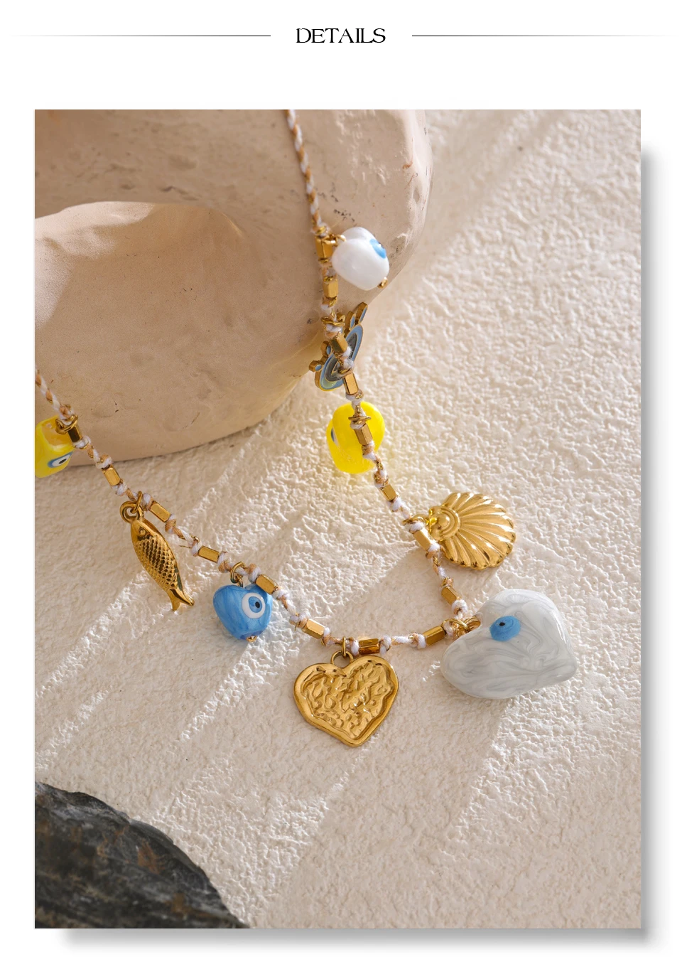 Yhpup Keramik Herz Auge Shell Anhänger Halskette Trend Edelstahl Charme Manuelle Neue Ankunft Kragen Schmuck für Frauen Geschenk – Detail 12