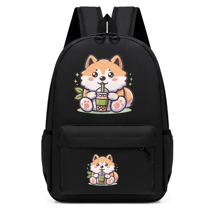 Shiba inu pití boba čaj anime škola pytle pro dívčí chlapci batoh shiba inu kreslený bagpack studenti bookbags živočich batoh na knihy