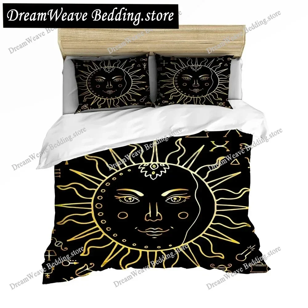 Sun Duvet Cover Colorful Mushrooms Bedding Burning Sun Comforter Cover Halloween Skull Hippie Style Bedding Bedroom Decoration96
