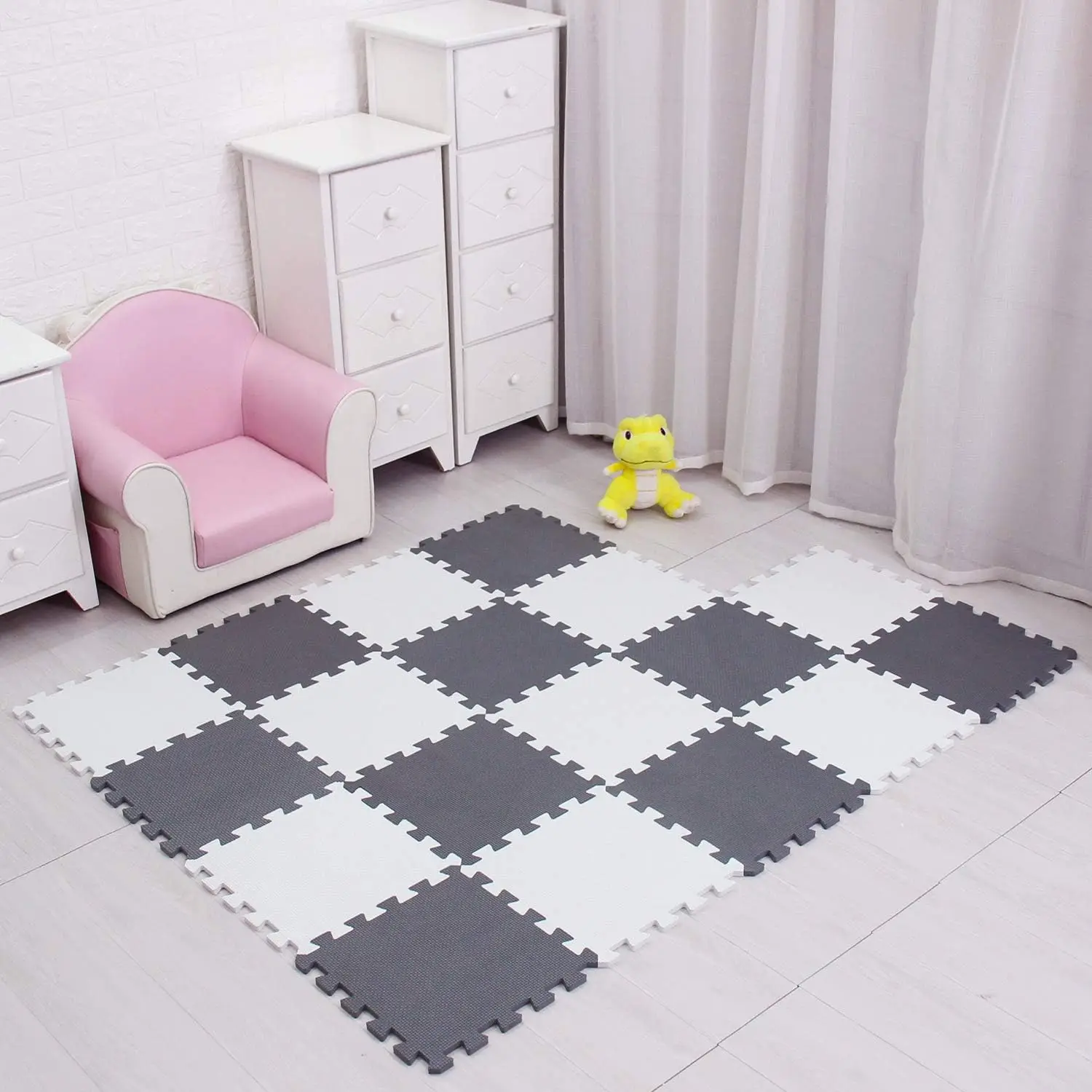 Lot de 18 Tapis Mousse Puzzle Bébé/Tapis de Jeux Bébé/Tapis de Chambre/Tatami Taille 30x30cm Blanc Gris
