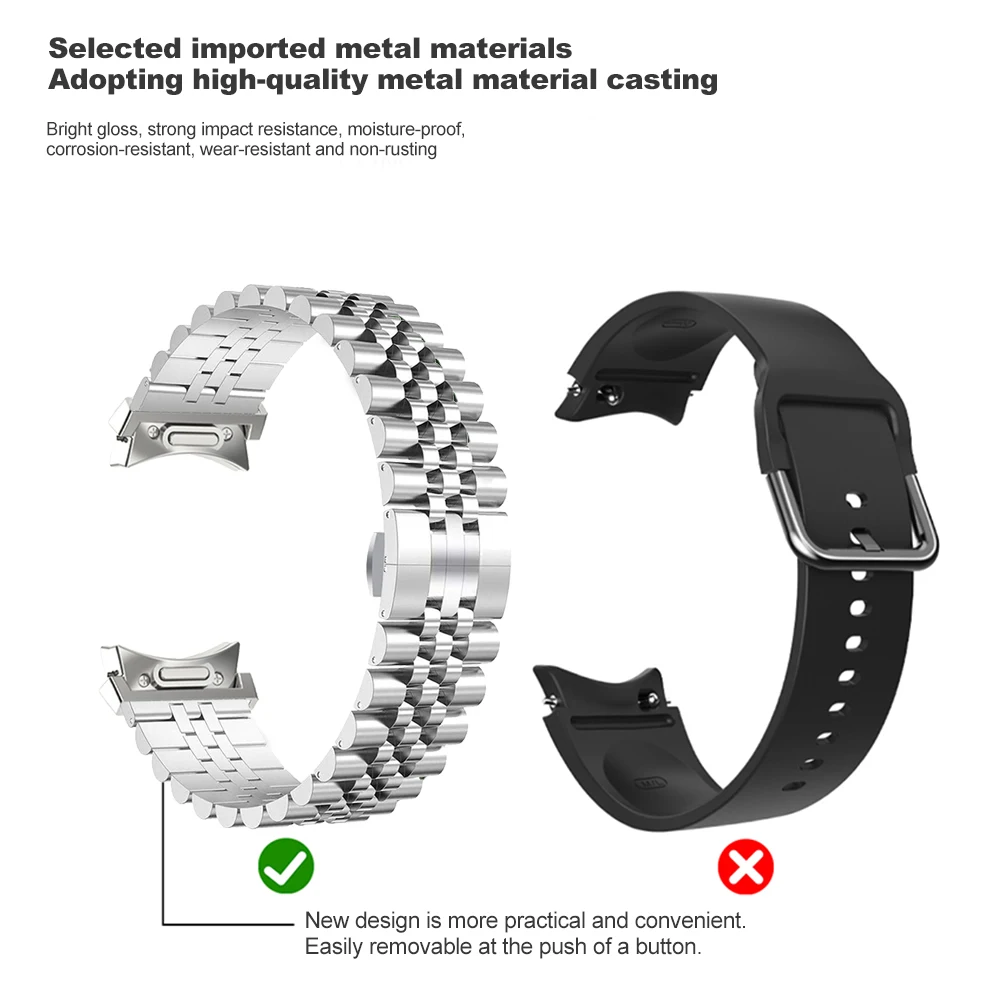 No Gaps Steel Strap for Samsung Galaxy Watch 6 Classic 43mm 47mm Metal Quick Fit Band for galaxy watch 6/5/4 40mm 44mm 5Pro 45mm