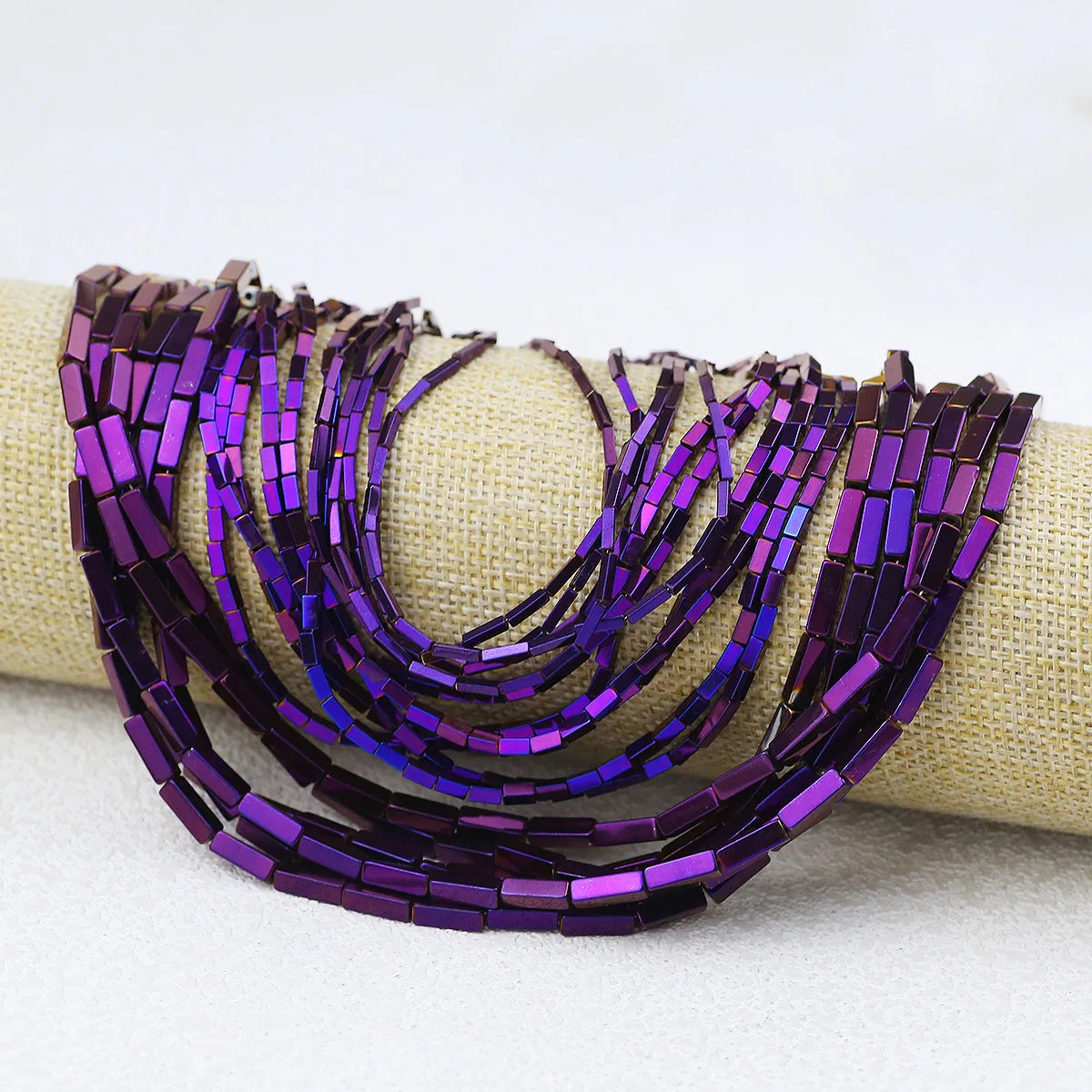 1/2/3mm Straight Hole Hematite Electroplated Purple Rectangle Stone Loose Beads For Jewelry DIY Bracelets Earrings Accessories