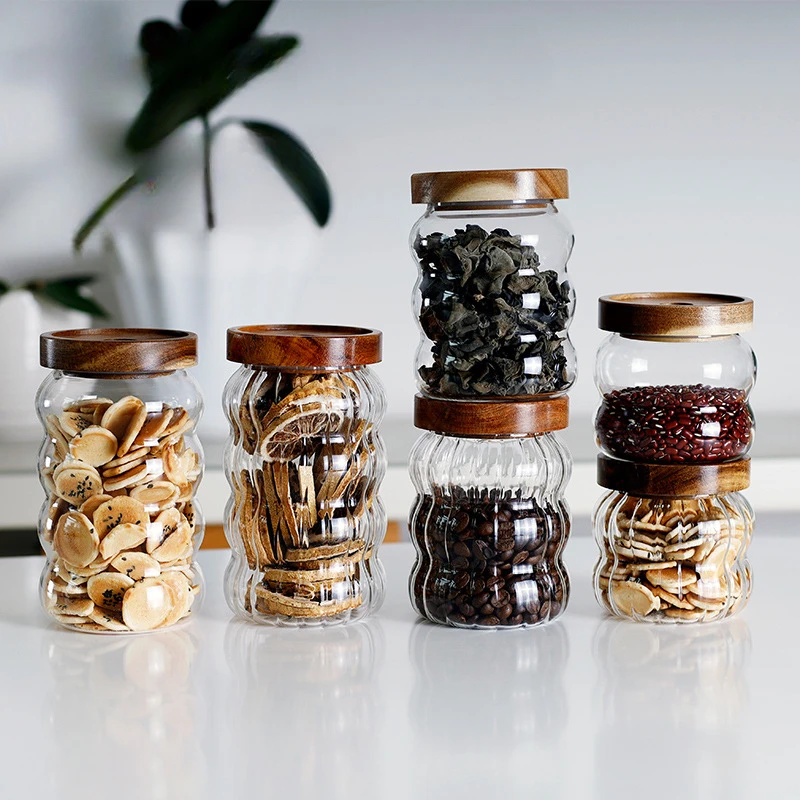 Striped Glass Sealed Jar Coffee Bean Dry Fruit Glass Storage Jar Kitchen Organizer