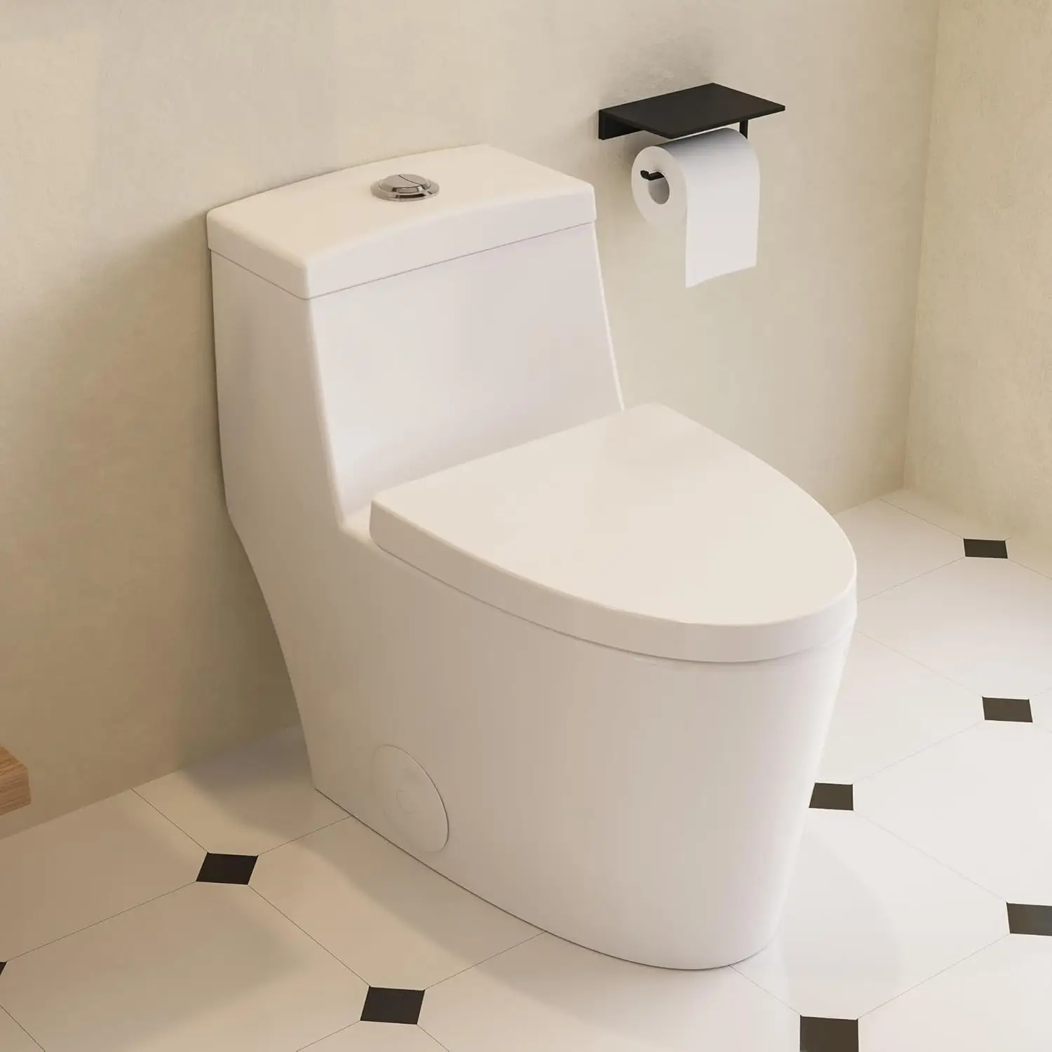 Elongated One-Piece Toilet, Dual Flushing Toilet with 17