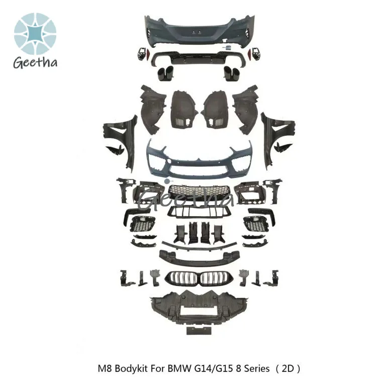 ل عالية الجودة المصد الخلفي الأمامي الناشر التنانير الجانبية المفسد الوفير الحاجز الرئيسي شواء طقم الجسم لسيارات BMW 8 Series G14 G15