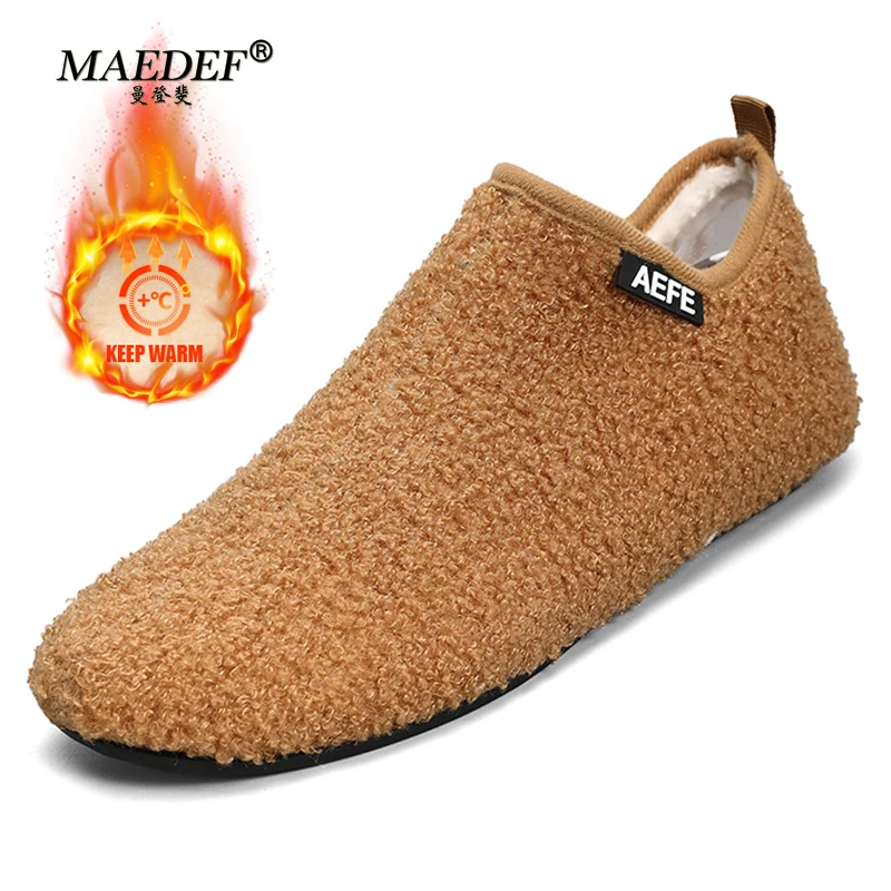 

MAEDEF Men's Shoes Warm Non-Slips Slippers Cozy Casual Indoor Flats Slides Plush Bedroom Warm Shoes Male Soft Sole Home Shoes