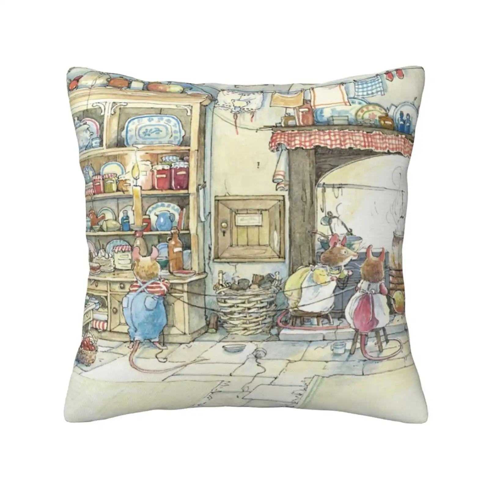 The Kitchen At Cottage Throw Cushion Pillow Cover Brambly Hedge Jill Barklem English Quintessential British Countryside