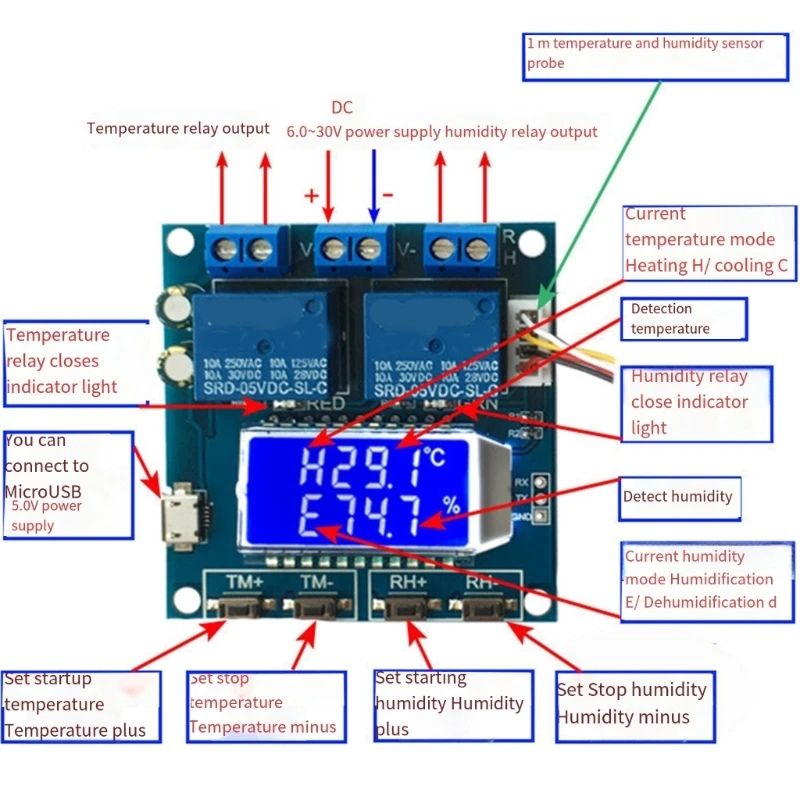 Módulo control J6PD -20 a 60 ℃ Módulo controlador temperatura y humedad precisiones