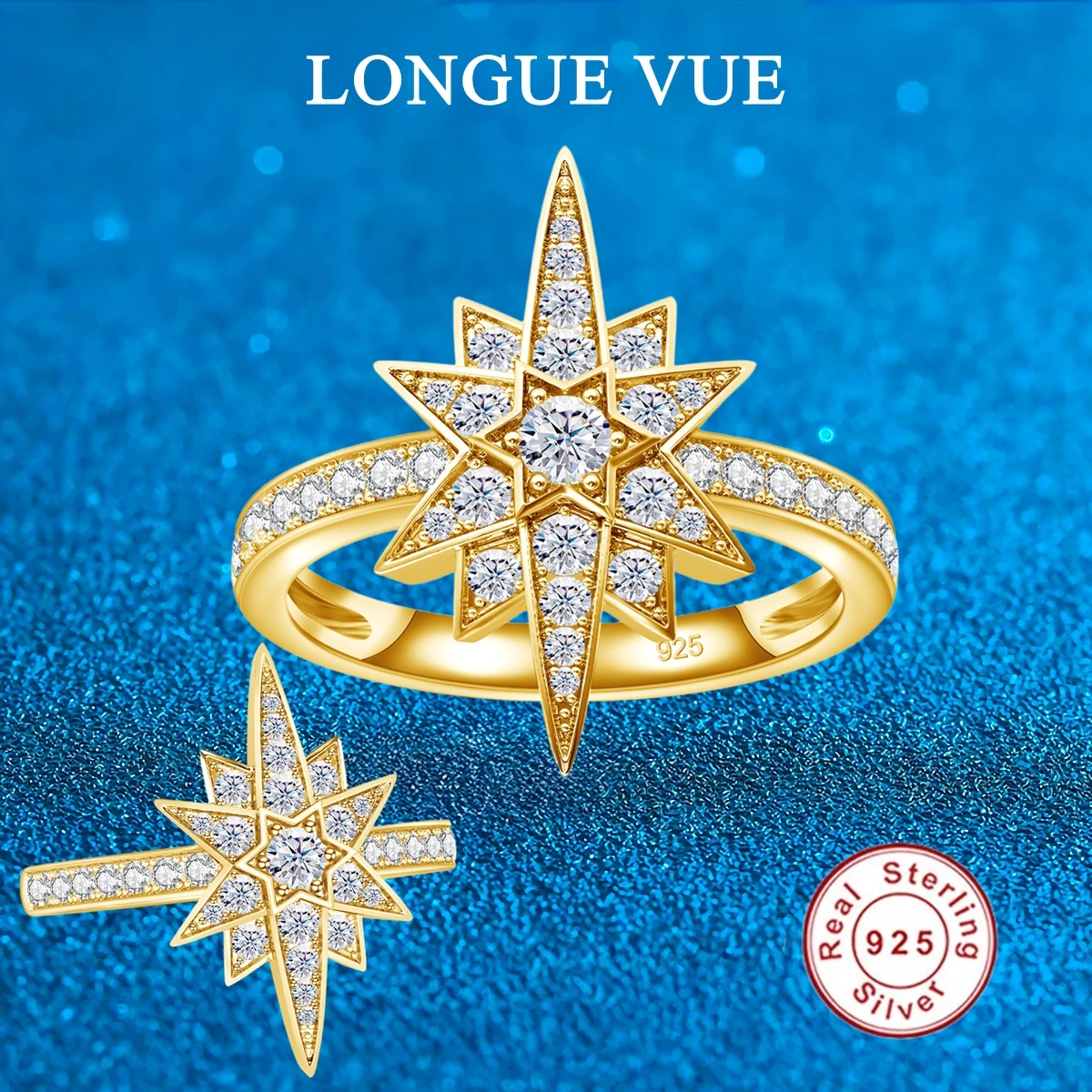 

Кольцо с волшебной звездой, стерлинговое серебро 925 пробы, кольца с муассанитом для женщин, европейский стиль, ювелирные изделия, подарок ручной работы на годовщину свадьбы