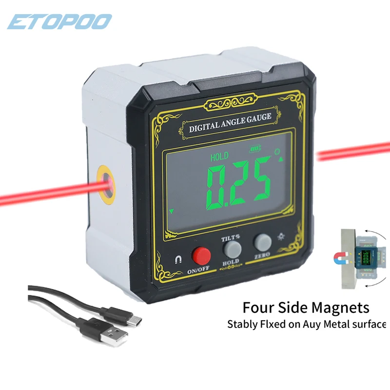 4*90 °   0.2 °   듀얼 레이저 자기 틸트 각도 박스 디지털 디스플레이 산업용 등급 상서로운 구름 4면 경사계