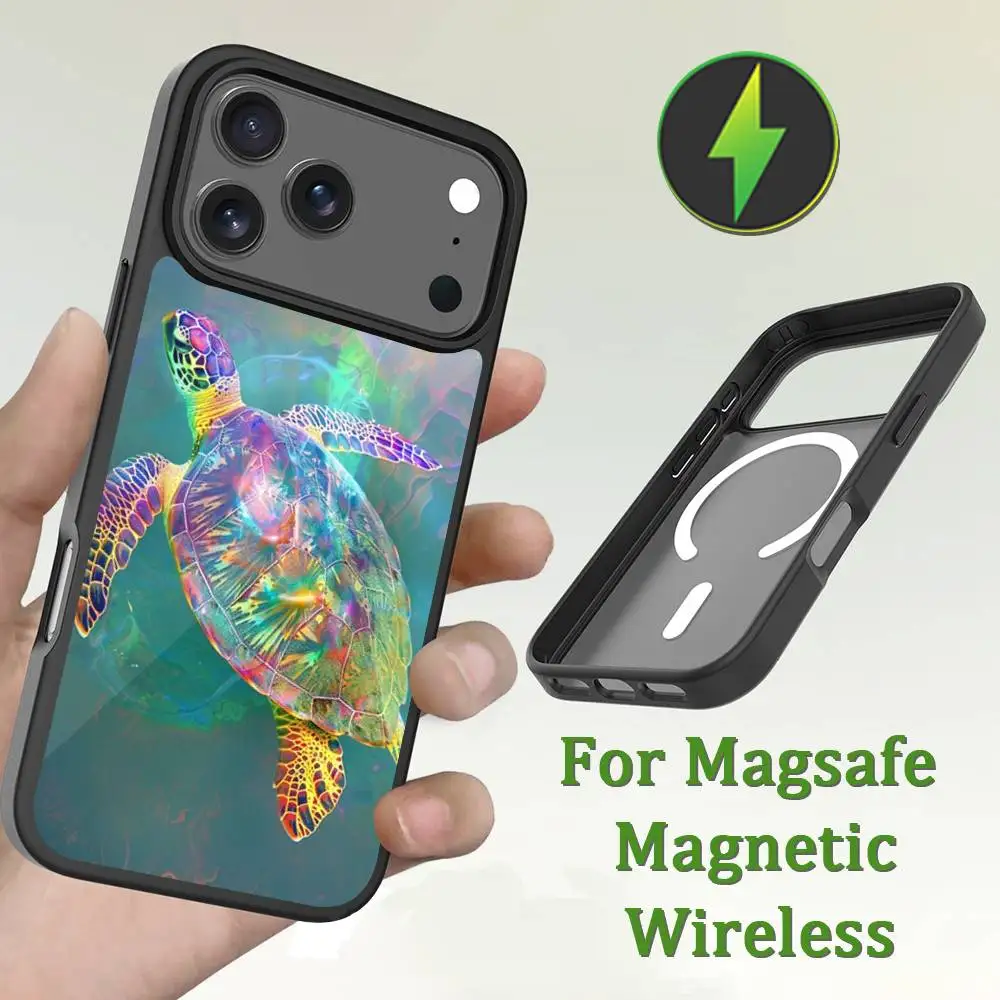 Dreamy Art Turtle Phone Case For iPhone 13,12,11,16,15,17,14,Pro,Max,Plus,Mini,Magsafe,Magnetic Wireless Charging