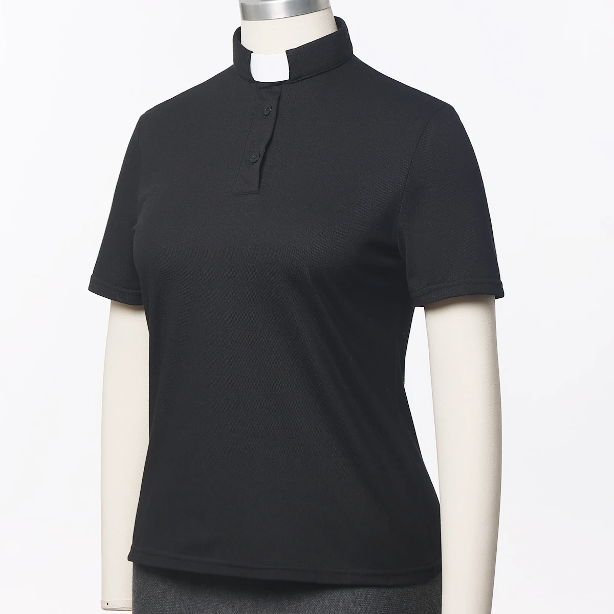 Camisa de clero para mulheres, gola de aba de pastor, camisa polo de manga curta, uniforme de clero