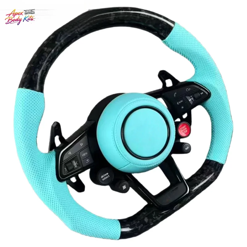 Custom Forged Carbon Fiber Sport Flat-Bottom Steering Wheel for Audi R8 4S MK2, A6, S6, RS7, A8, S8 D4, A3, S3 TT Without Airbag