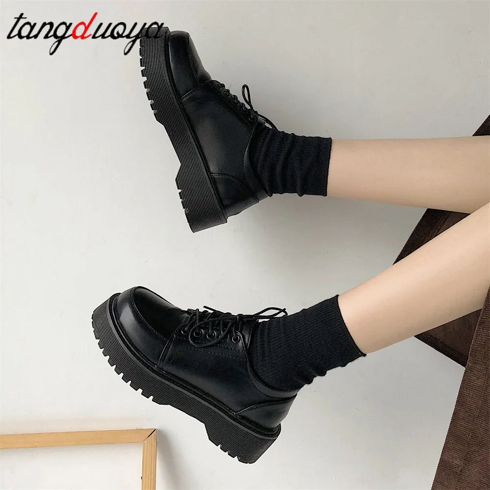 Brytyjskie czarne brązowe buty dla kobiet Sznurowane damskie buty codzienne Niskie damskie wygodne skórzane buty Zapatillas Mujer Cotton Boot