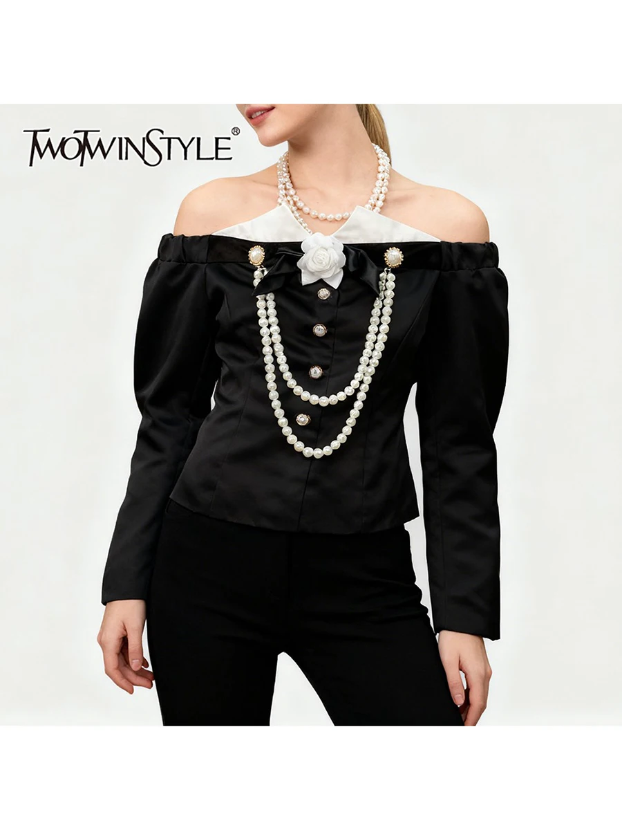 

TWOTWINSTYLE хит цвета для похудения сращенные 3D цветочные элегантные куртки для женщин Холтер с длинными рукавами лоскутная куртка из бисера женская новинка