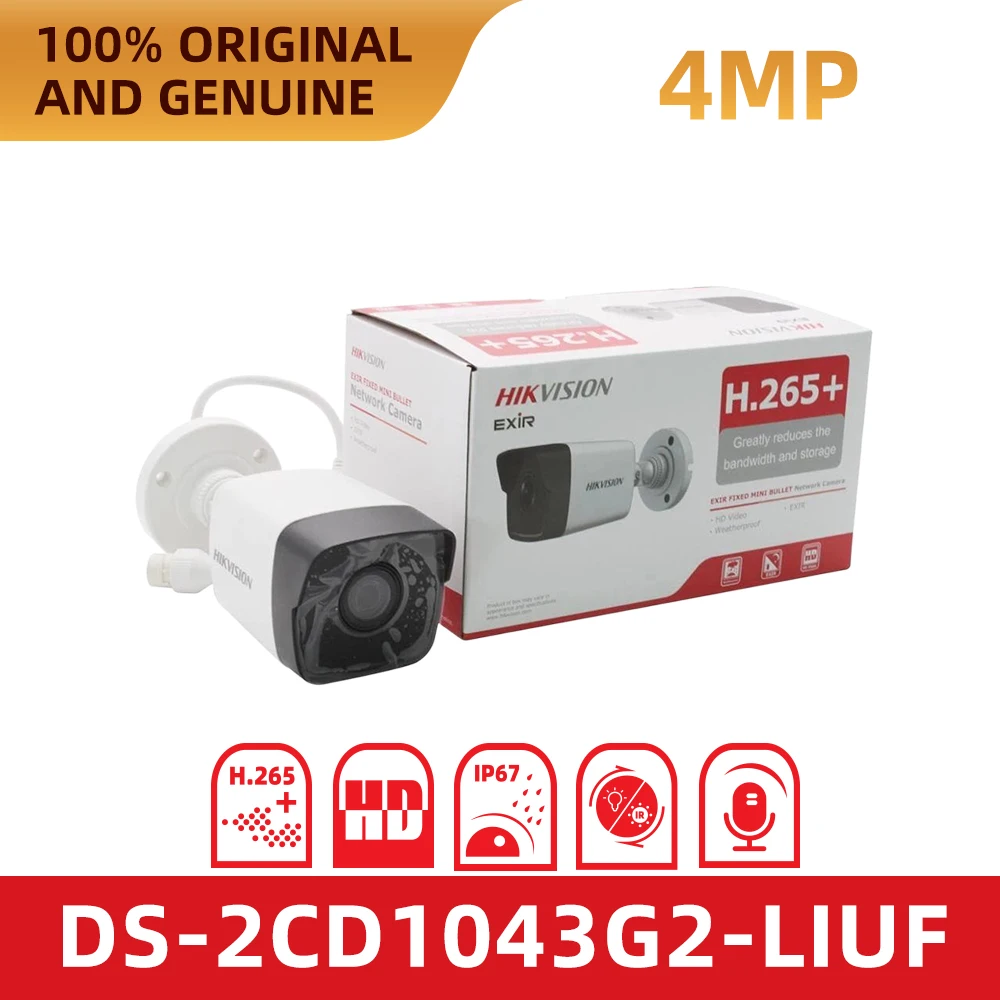 Cámara IP Original Hikvision DS-2CD1043G2-LIU(F) de 4MP, Doble Luz, Audio, PoE, CCTV, IP67, Cámara de Seguridad para Exteriores