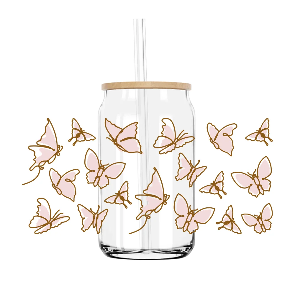 New Butterfly 16OZ UV DTF Cup Wrap Transfers Stickers Custom Labels DIY Durable Waterproof Logo For Libbey Glass Can