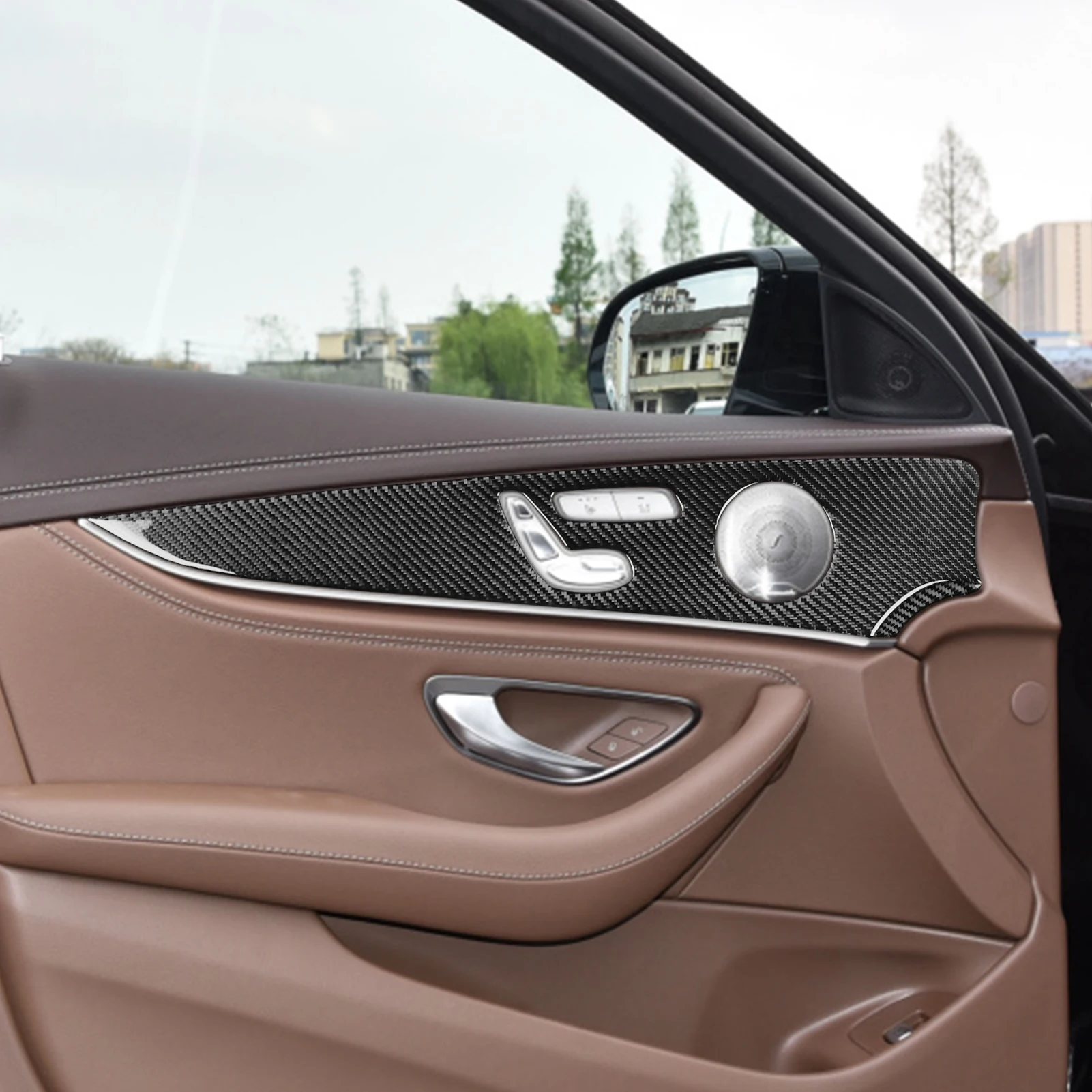 

For Mercedes-Benz E-Class W213 2016-2022 Carbon Fiber Front Seat Adjustment Speaker Panel Trim Cover Car Accessories Sticker