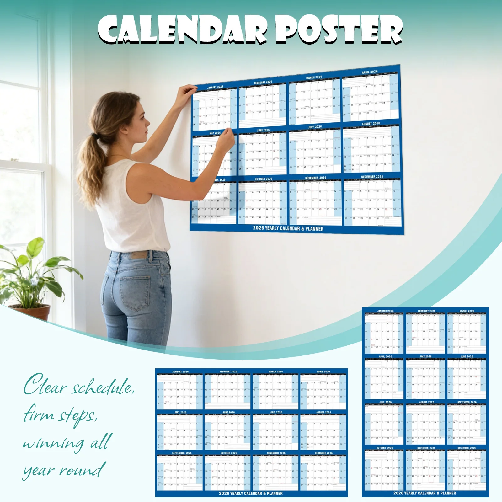 

2026 Wall Calendar Folded Wet & Wall Calendar 12 Month Yearly Laminated Wall Calendars Reversible Annual Planner