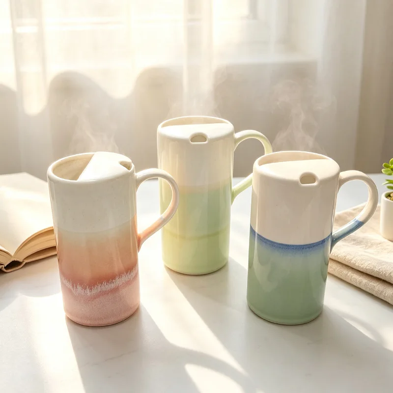 Ceramic Kiln Turned Mug With Gradient Color Straw High Aesthetic Value Creative Coffee For Home And Office Couple s Tea Cup