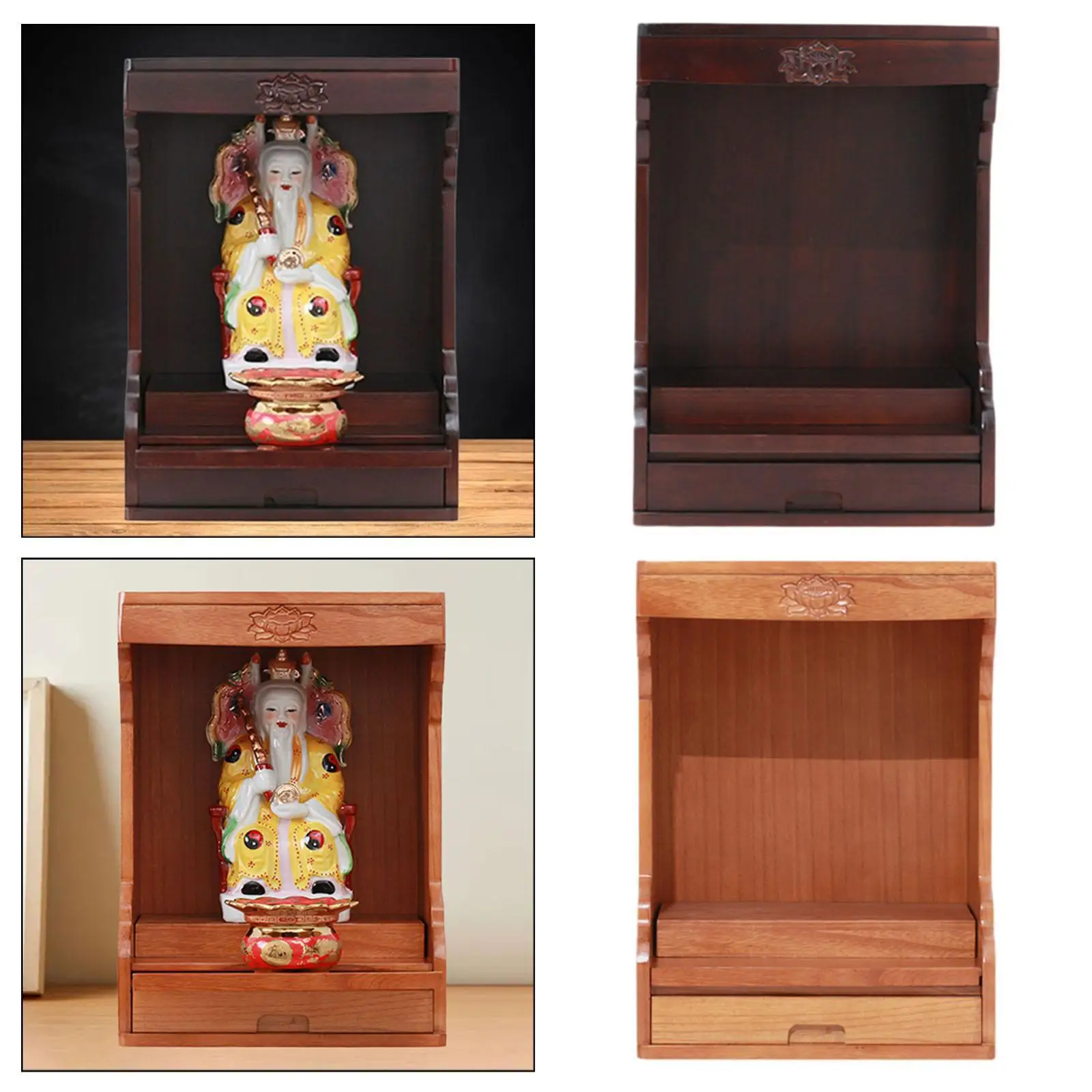 Buddhist Niche for Feng Shui Statue, Wooden Tabletop Shrine Organizer