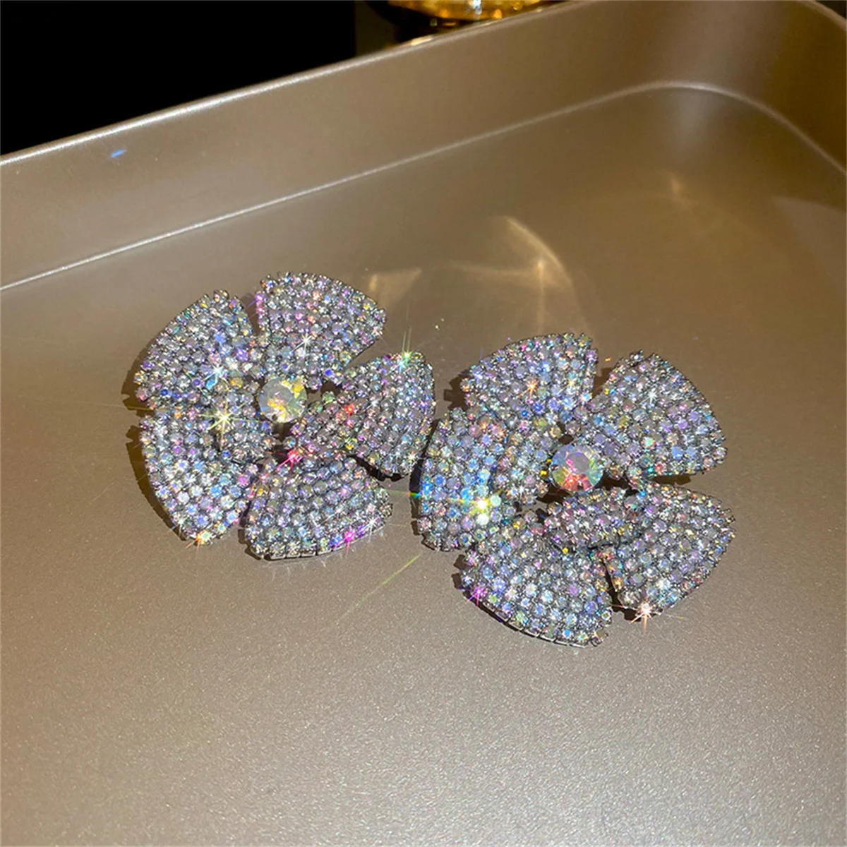 FYUAN Colourful Rhinestone Crystal Stud Earrings for Women Oversize Flower Crystal Earrings Party Weddings Jewelry