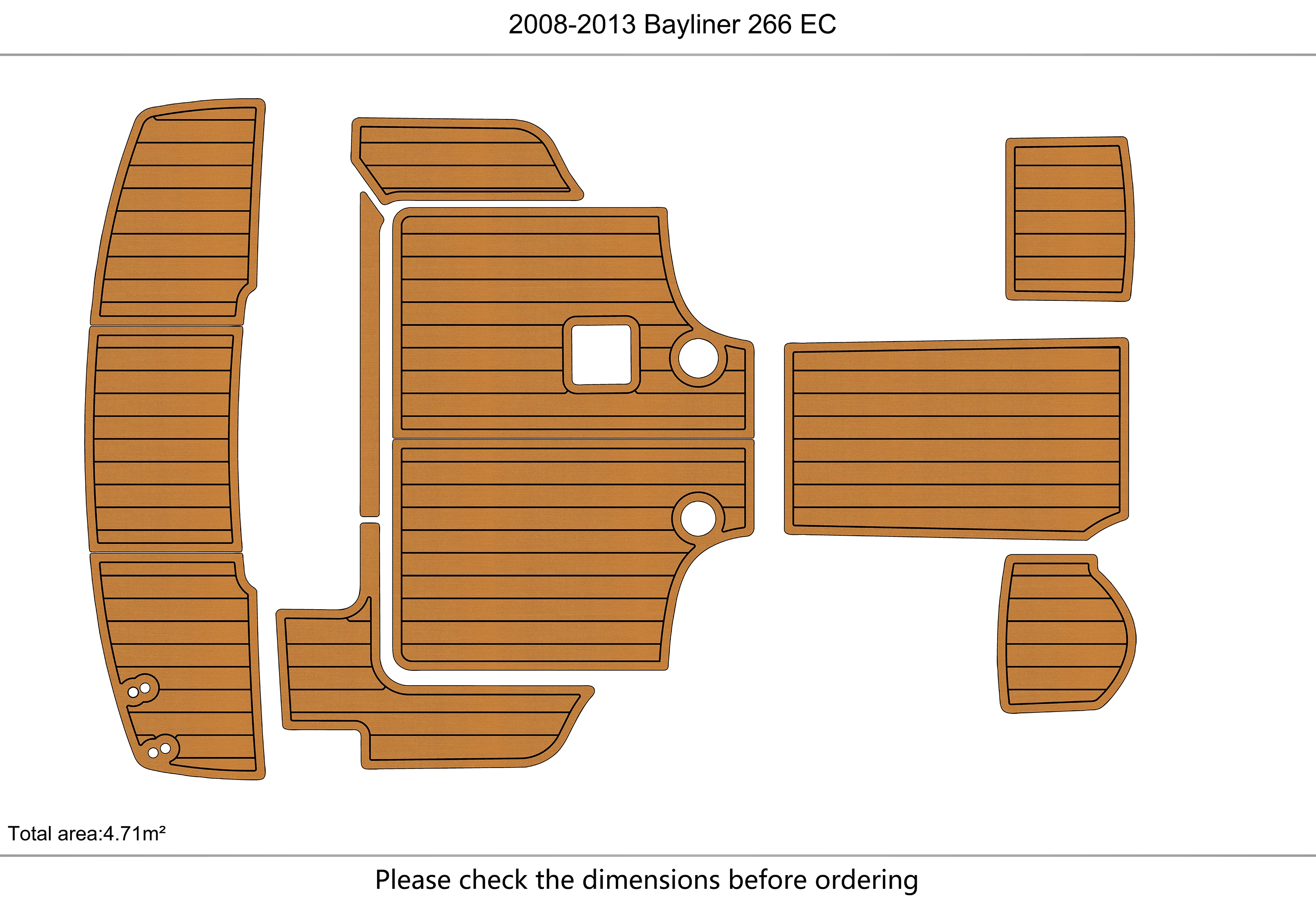 Eva foam Fuax teak seadek marine floor For 2008-2013 Bayliner 266 EC Cockpit Swim platform 1/4