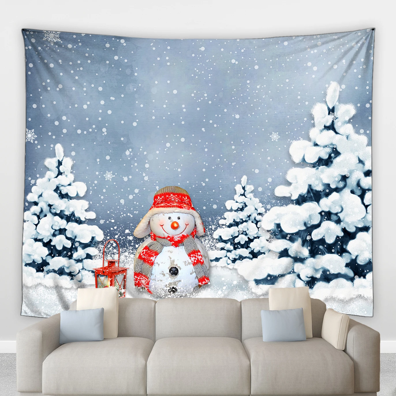 Christmas Hippie Home Decor Tapestry Winter Castle  Tree Cute Snowman Cartoon Party  Wall Hanging 