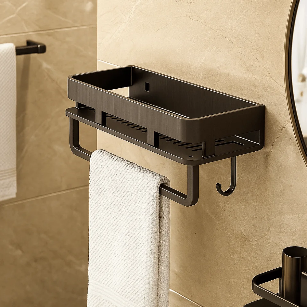 

Удобные нержавеющие полки для ванной комнаты. Влагостойкая износостойкая полка для хранения душа с крючком. Стеллаж-органайзер. Квартира.