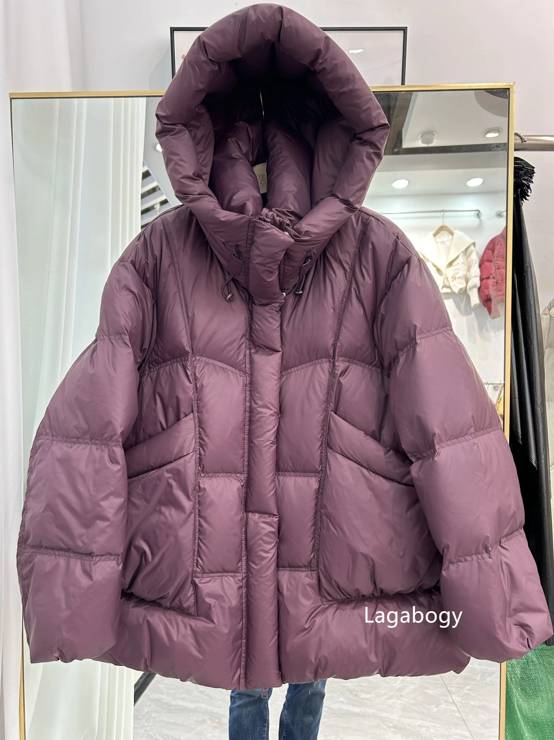 Lagabogy 2025 New Winter Thick Warm Puff Jacket Women 90% White Duck Down Coat Female Hooded Medium-length Loose Zipper Parkas