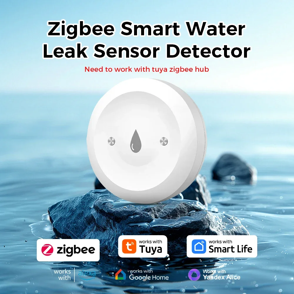 

Умный датчик утечки воды Tuya ZigBee, детектор, сигнализация о переливе воды, водонепроницаемый приложение Smart Life, удаленный монитор, работает со шлюзом