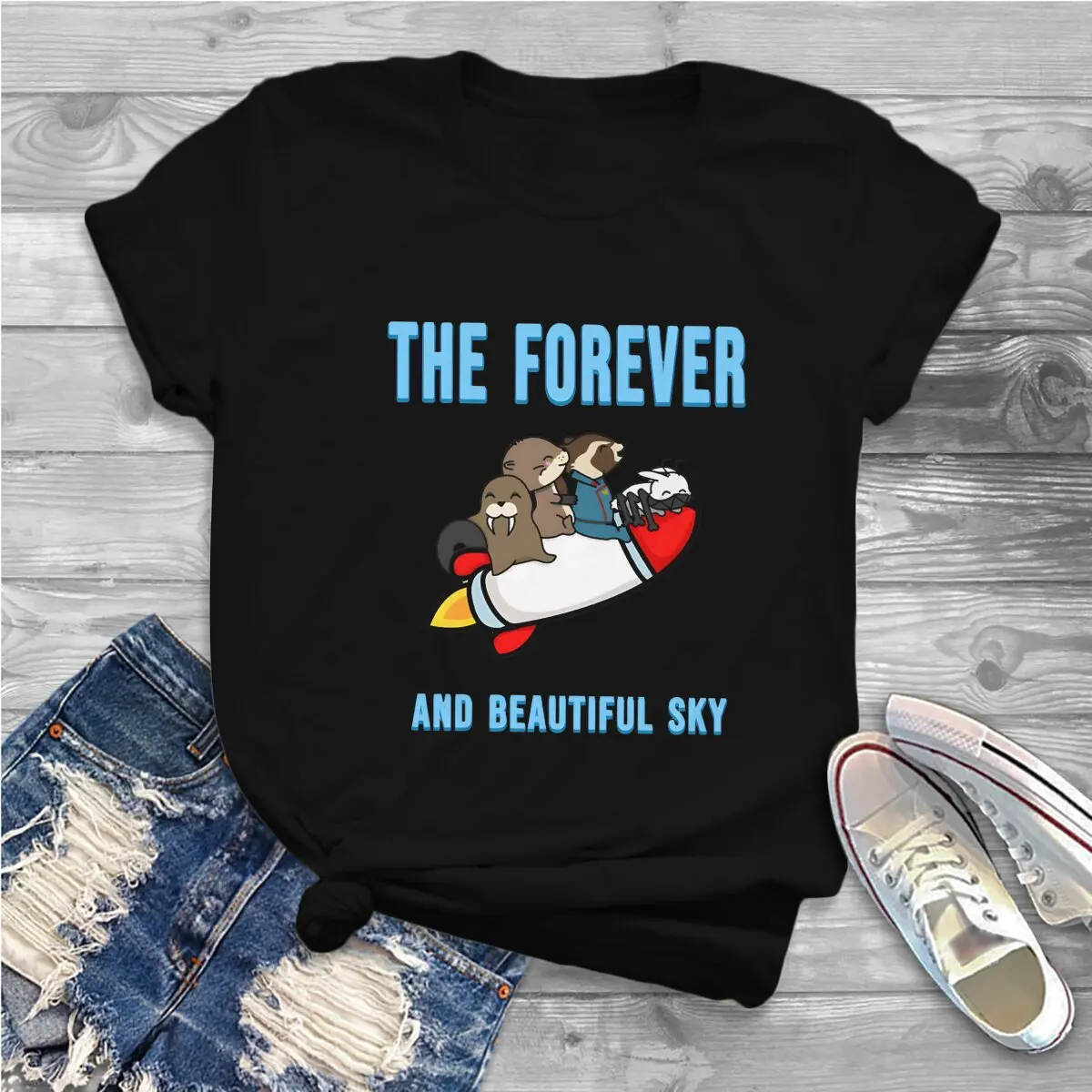 Otter Polyester TShirts Rocket And His Friends Personalize Men's T Shirt Funny