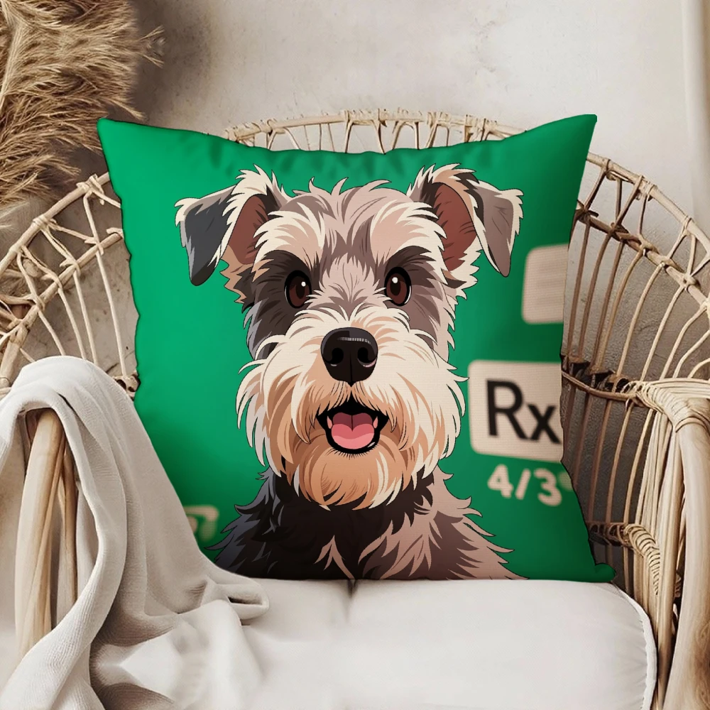 Square Throw Pillow Case Green Cartoon Schnauzer Dog Rx Prescription Print Decorative Cushion Cover For Living Room Sofa Bedroom