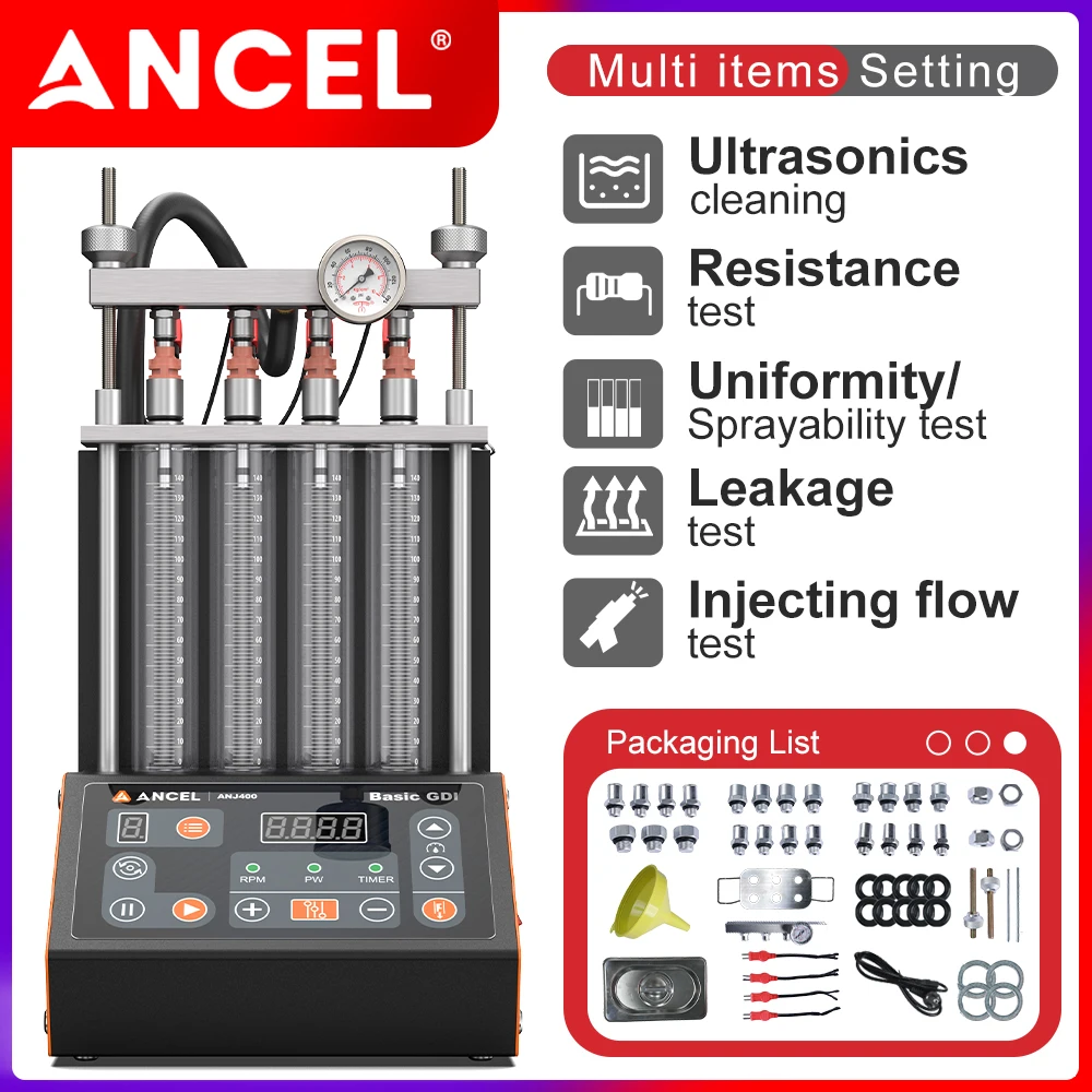

ANCEL ANJ400 GDI Auto Car Ultrasonic Fuel Injector Cleaner Tester Leak Test Machine 4 Cylinders EFI FEI Cleaner Test Cleaner