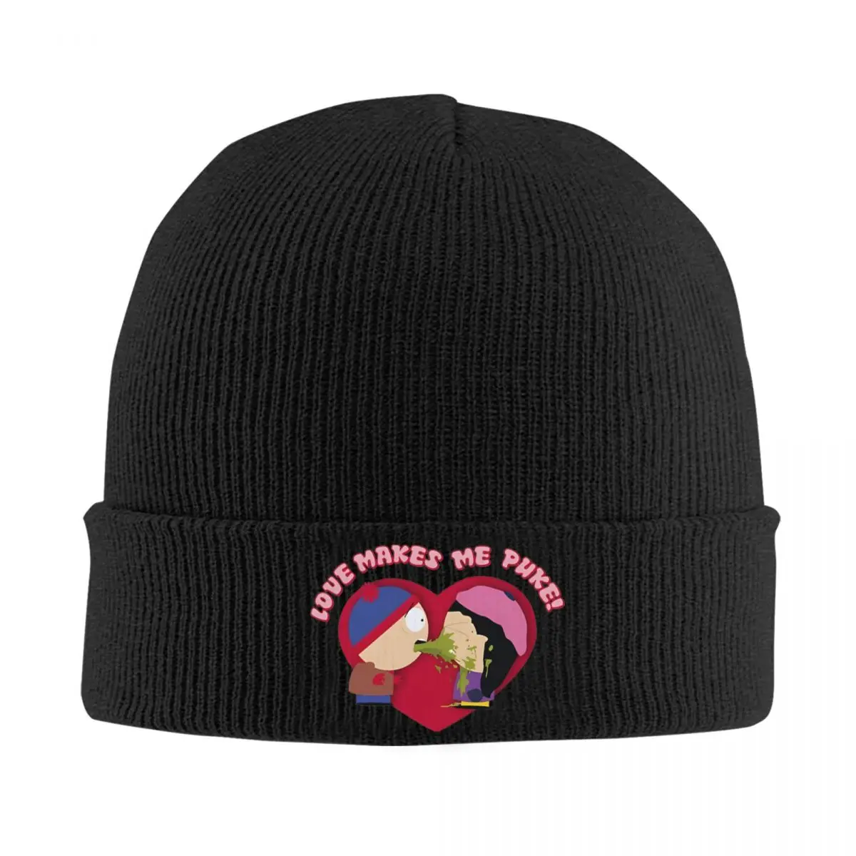 SOUTHS Cartoon PARKS LOVE MAKES ME PUKE Beanie Hats Bonnet Hats Men Women Retro Kpop Skullies Beanies Autumn Graphic Elastic Cap