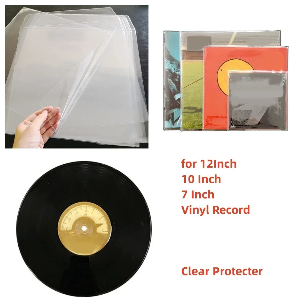 10pcs 12/10/7 Inch Clear Vinyl Record Protecter LP Bags Record Sleeves For Turntables For Vinyl Record Storage Collections Part