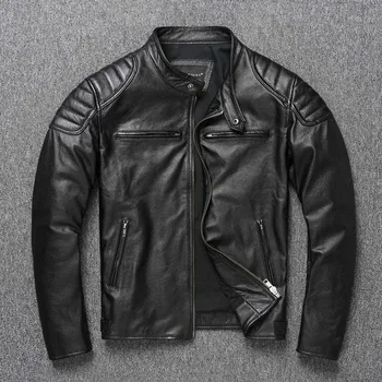 New 100% Cowhide Leather Jacket men Top Layer Clothes Men's Stand Collar Motorcycle Clothes  Autumn Winter Plus Size motorcycle 5