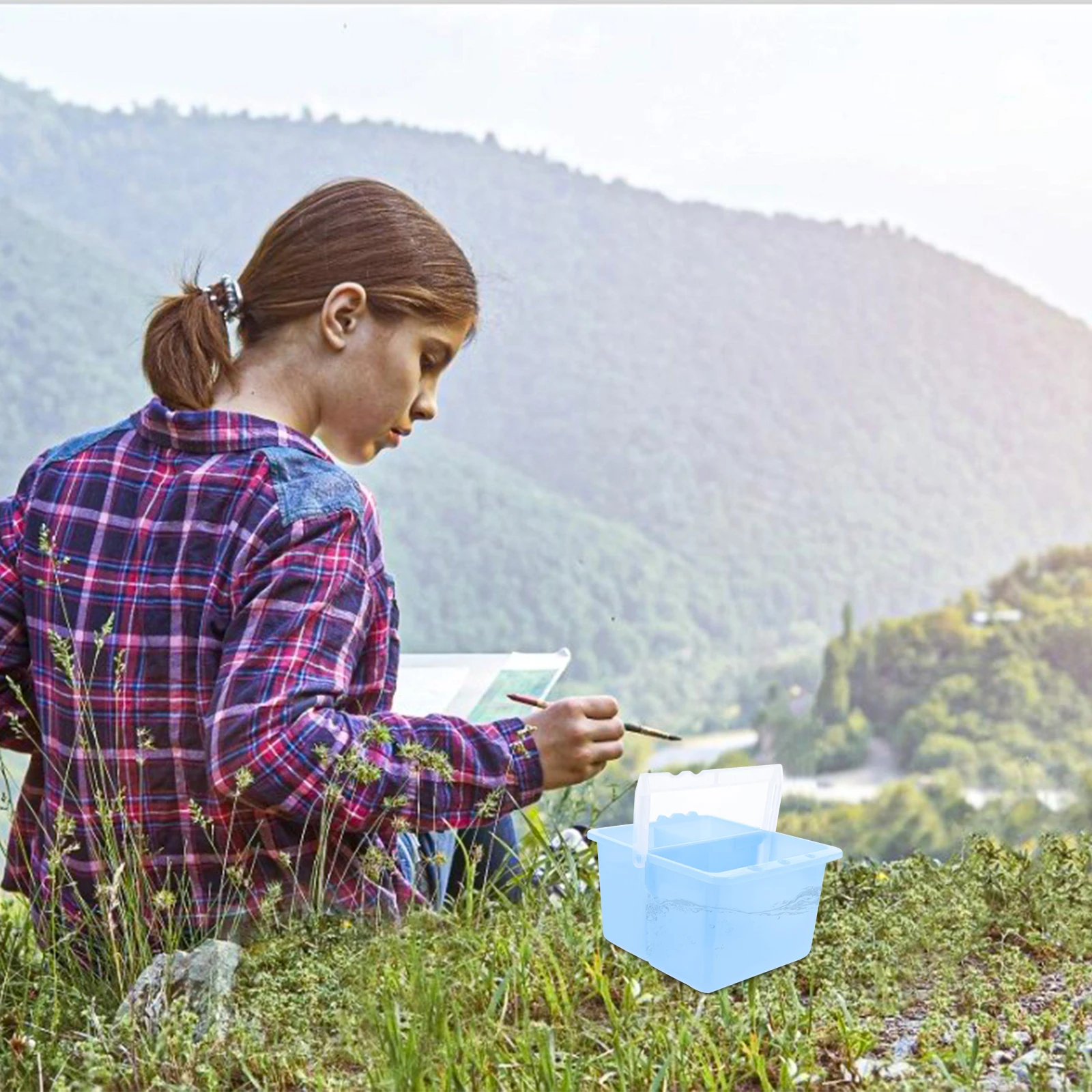 

2pcs Plastic Brush Washing Bucket For Artists Kids Durable Painting Water Pot With Handle, Art Supplies, Brush Washer, Painting