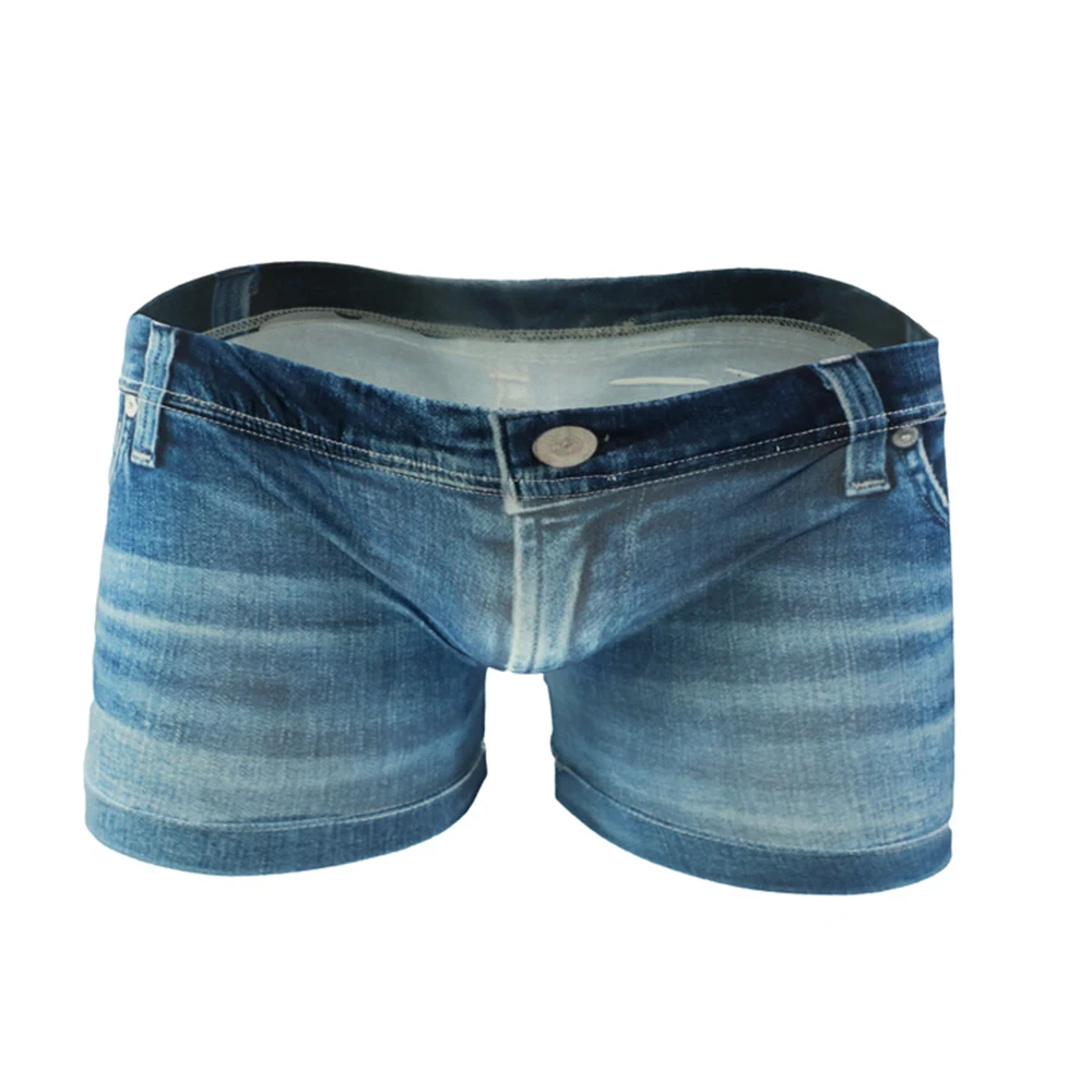 

Underwear Mens Underpants Boxer Briefs Breathable 3D Comfortable Fake Jean Ice Silk Spandex Daily Indoor Outdoor
