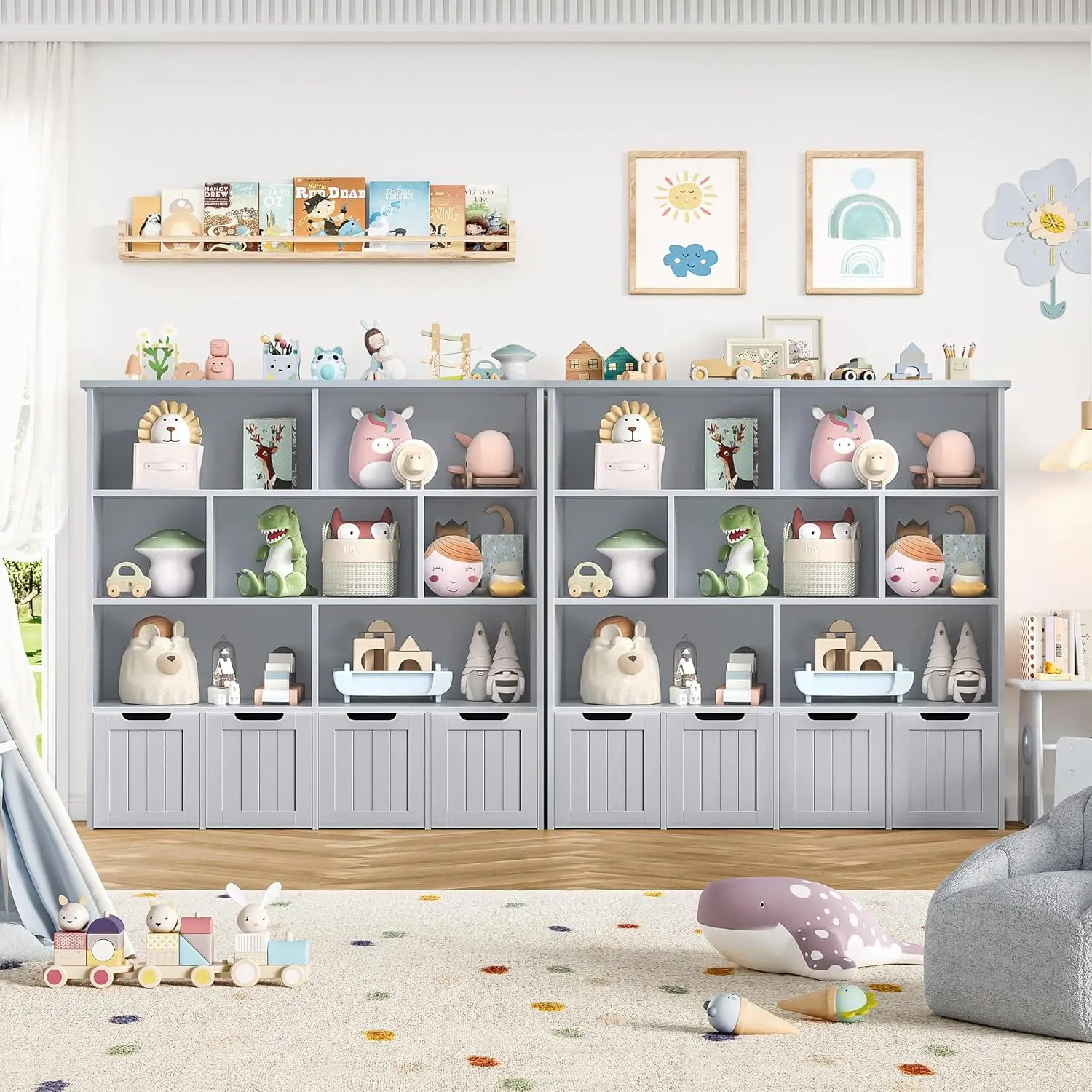 Toy Storage Organizer, 4 Movable Chests, 7 Cubes, Grey