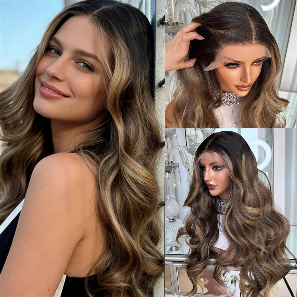 2026-ombre-brown-blonde-trendy-wig-synthetic-lace-front-wig-body-wave-preplucked-hairline-hd-lace-wig-for-girls-party-daily-use