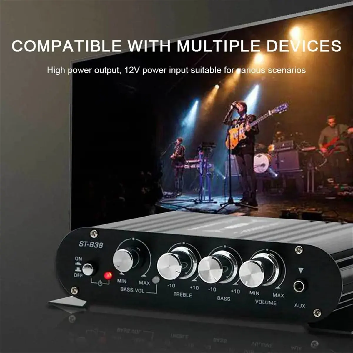 

(A23G) ST-838 Аудиоусилитель черный, мини-усилитель Hi-Fi, FM-радио, мини-усилитель мощности Hi-Fi, вилка стандарта США