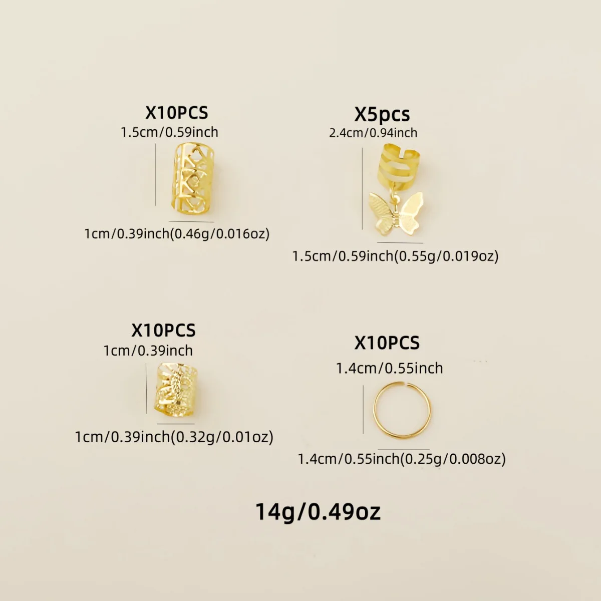 35PCS Golden Butterfly Pendant Wig Dreadlock Hair Ring Set and Hollow-Out Iron Ring Braid Hair Cuff Hair Accessories Decorations
