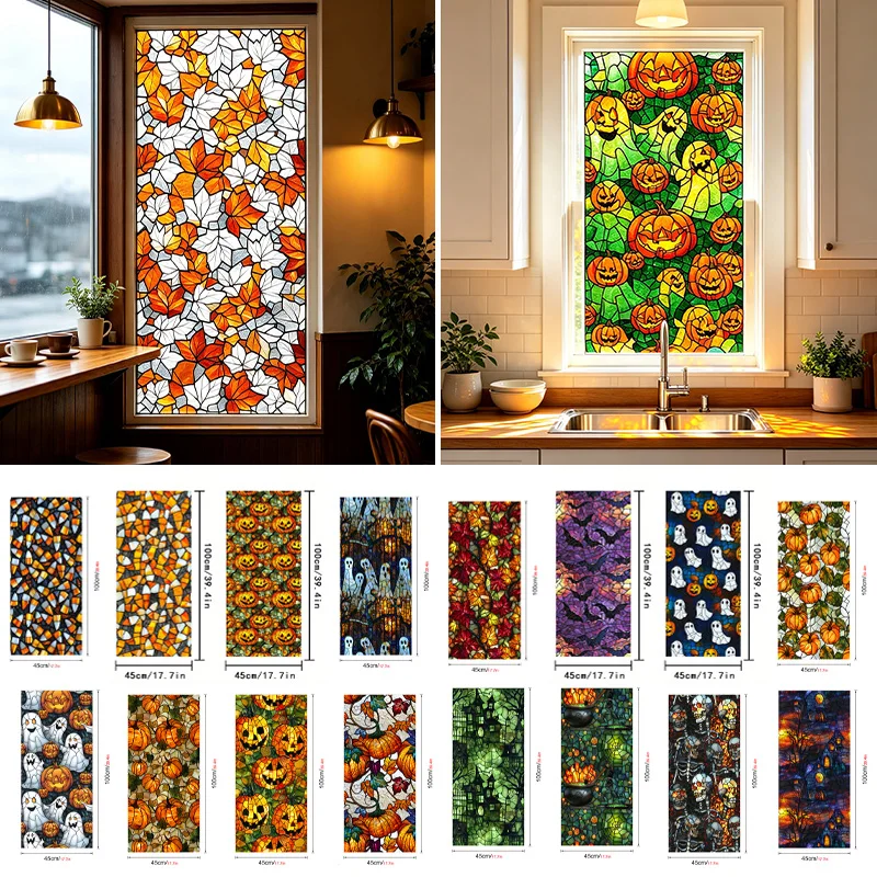 45x100cm Halloween Pumpkin Static Cling Window PVC Removable Glass Privacy Sticker Film For Home Party Holiday Window Decor