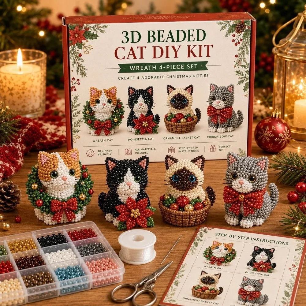 4pcs Christmas Theme 3D Animal Bead Kit Bead Craft Mini Size Bead Crafting Set Snowflakes Santa Claus Bead Weaving Kit