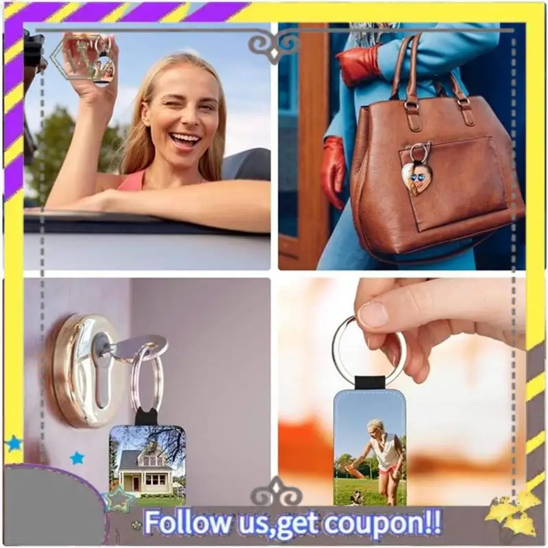 New 20 Piece Sublimation Blanks Keychain Glitter PU Leather Keychain Heat Transfer Keyring Sublimation Blank Square Black