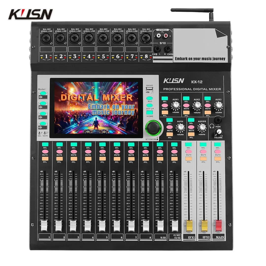 Consola mezcladora digital profesional WIFI de 12 canales Consola mezcladora de sonido 16 DSP con pantalla táctil de 7 pulgadas