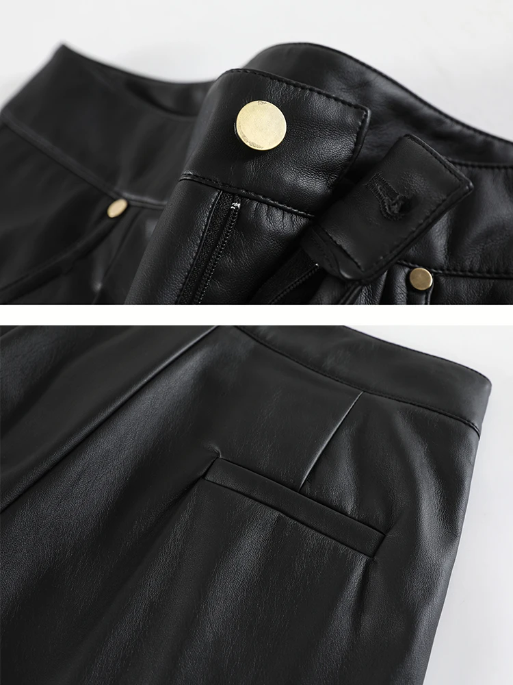 Women Faux Leather Pants PU High Waist Straight Leg Pants with Pockets Leather Wide Leg Casual Pants Y2K Autumn Winter Trousers