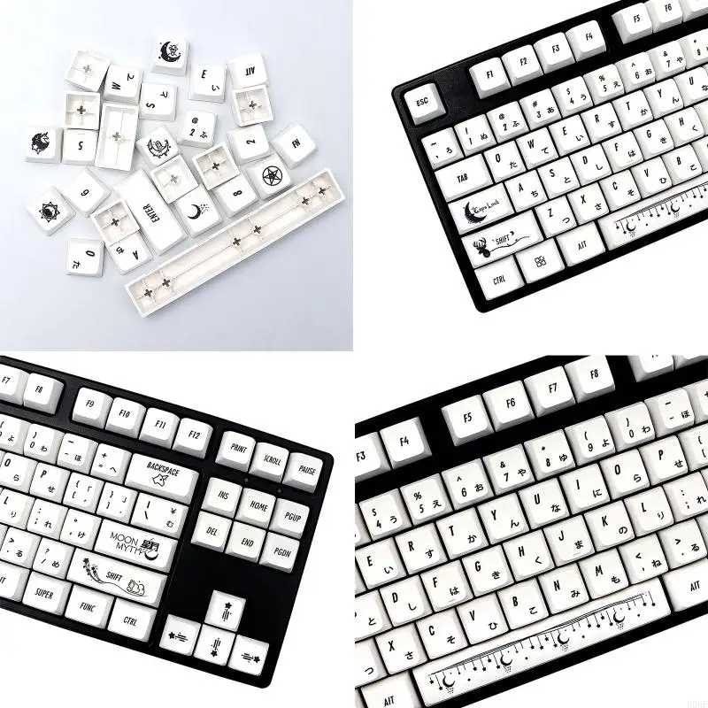 B0KF 138 Keys Keycaps PBT Dye Subb Keycap Moon Moth English English English English for Key