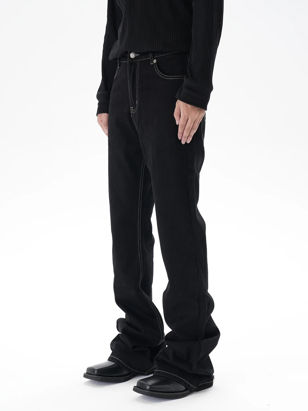 

Американские ретро High Street WHat Color Blo контрастная линия разрушенные микро расклешенные джинсы длиной до пола брюки молодежные свободный крой